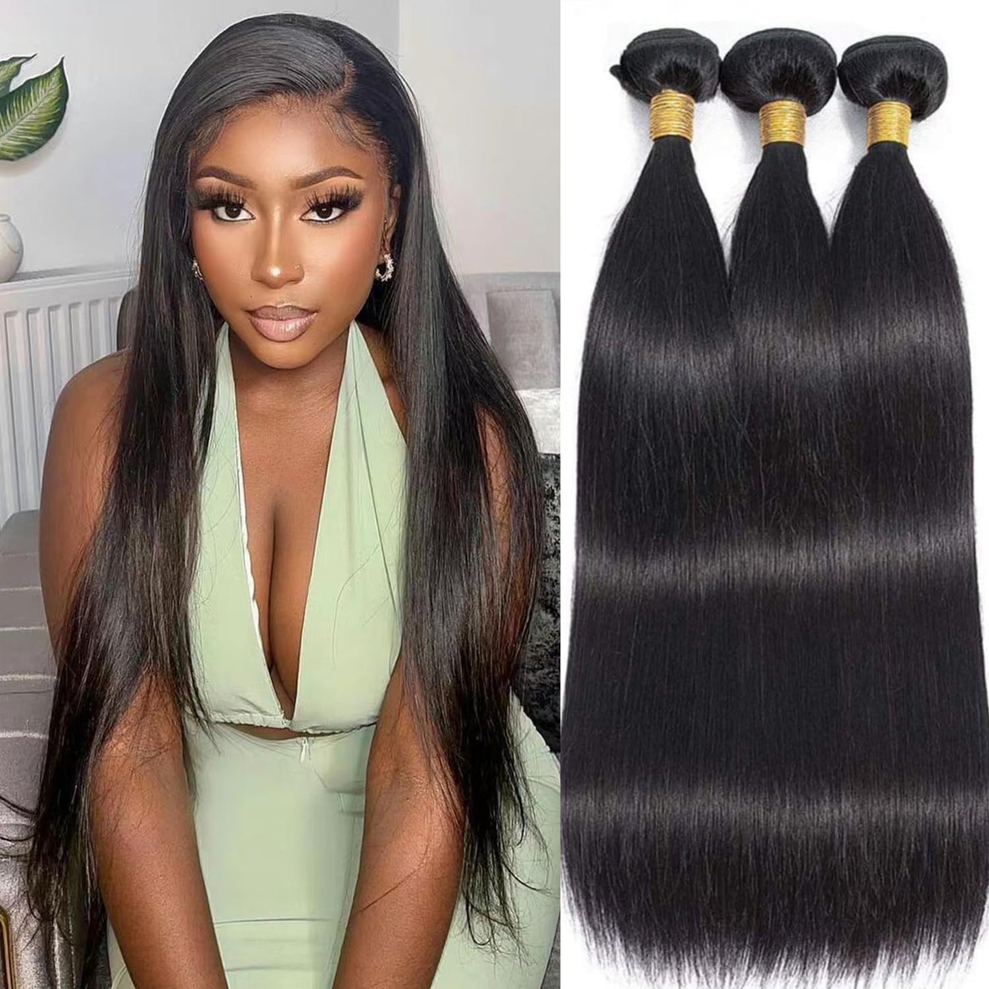 12A Straight Human Hair Bundles 22 24 26 Inch Unprocessed Brazilian Virgin 3 Bundles Human Hair Double Weft Remy Straight Bundles Natural Color