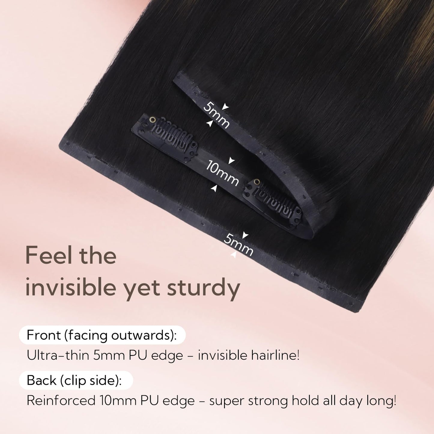 HOTBANANA Seamless Clip in Hair Extensions, 18 Inch 110g 7pcs Ombre Natural Black Mixed Chestnut Brown Invisible PU Skin Weft Straight Remy Human Hair Extensions