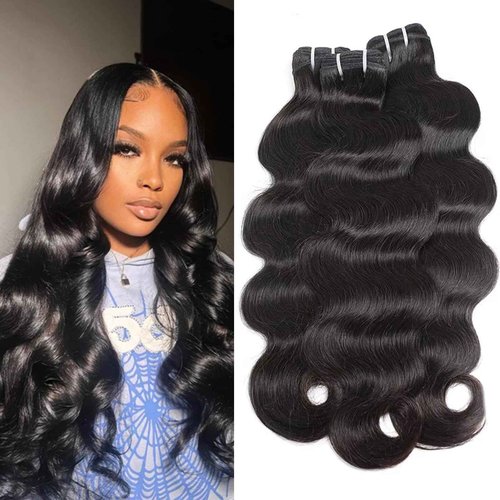 Edwad Human Hair Bundles 22-26 Inch Body Wave Bundles, 100% Unprocessed Brazilian Virgin Hair, 3 Bundles, Black, Wavy