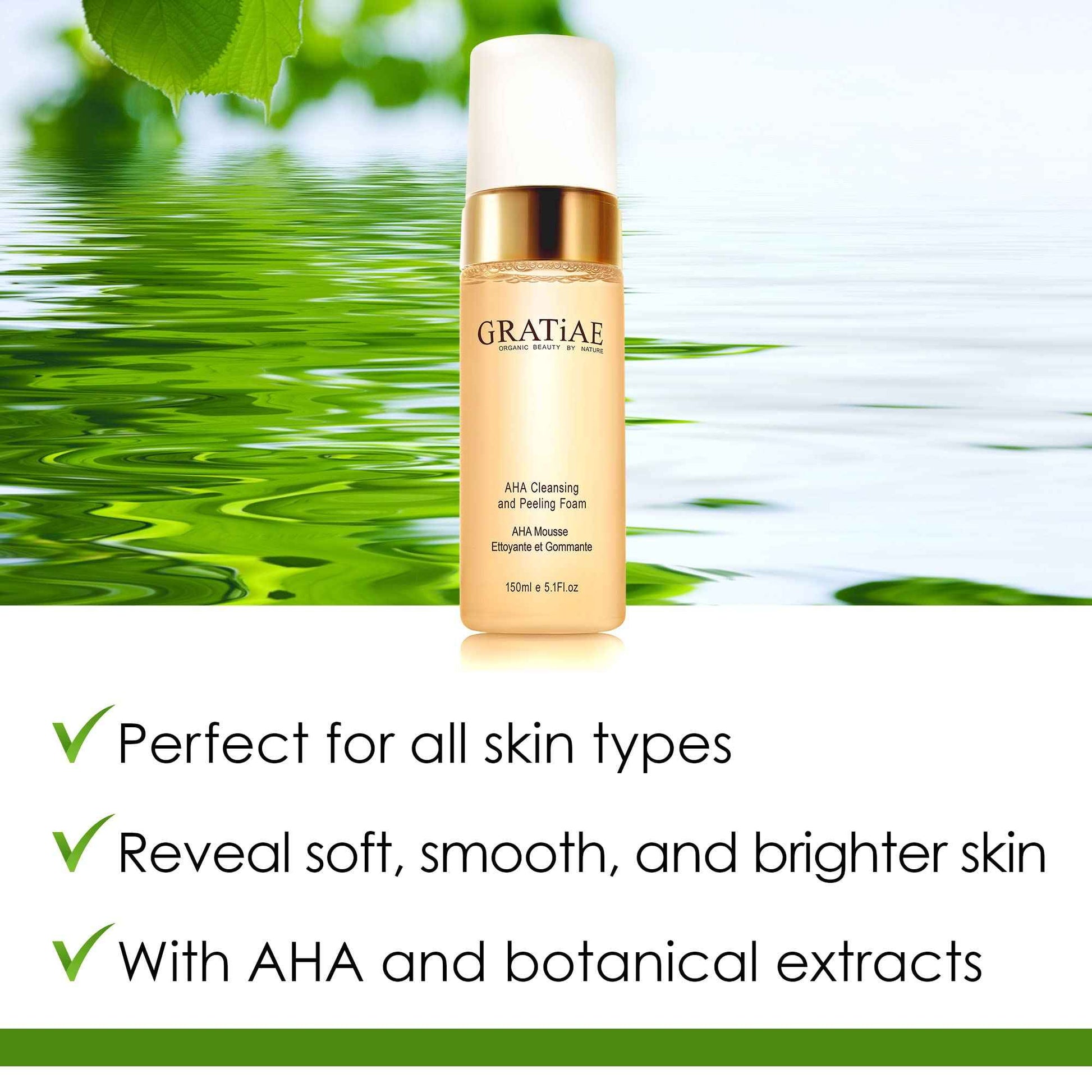Gratiae organics, AHA Cleansing and Peeling Foam face wash, non-drying facial cleanser for sensitive, acne & allergy prone and all Skin Types, facial cleanser. 5.1 Fl. Oz