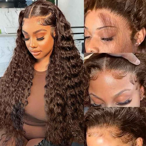 Chocolate Brown Deep Wave Lace Front Wigs Human Hair 13x6 Curly Human Hair Wig 200% Density Wet and Wavy HD Lace Front Wig Human Hair Deep Wave Wig for Women with Baby Hair (Chocolate Brown,26 IN)
