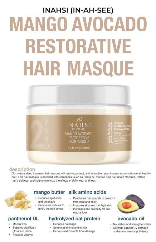 Inahsi Wash Day Collection | Gentle Cleansing Shampoo, Soothing Mint Conditioner & Mango Avocado Hair Mask | Moisturizing, Strengthening, Restoring | Curly Hair Care Bundle