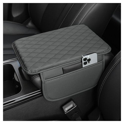Stacool Upgraded Center Console Cover, Microfiber Leather Armrest Cover Cushion With 2 Storage Bags, Universal Car Armrest Storage Box Interior Accessories for Most Vehicles (Gray)
