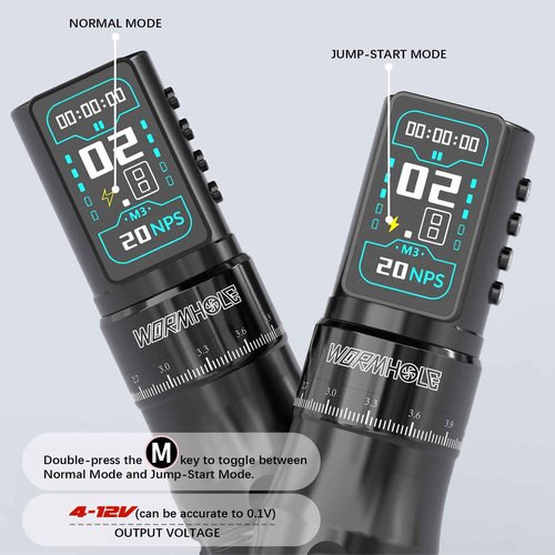 Wormhole Tattoo Gun Kit Xtreme Tattoo Ink Aluminum Alloy Wireless Tattoo Machine with 2Pcs 2300mAh Battery Adjustable Tattoo Pen Rotary Complete Professional Tattoo Kit for Artists - Black