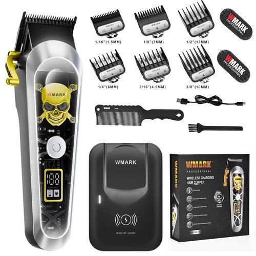 WMARK High Speed Professional Hair Clipper for Men Professional Cordless&Corded Hair Clippers with LCD Display 6 Guide Combs *1comb,Mens NG-130 (Silver)