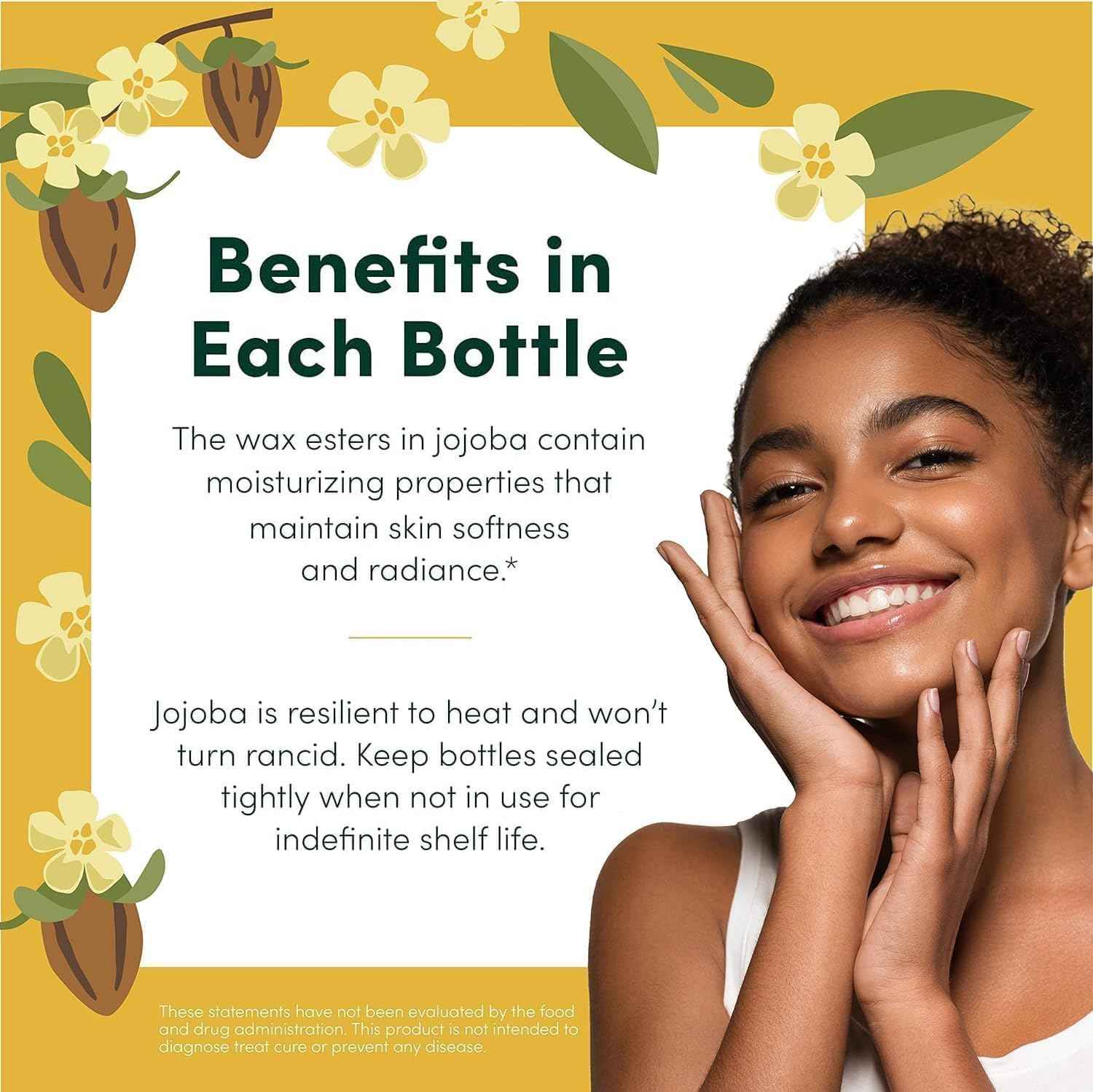 HobaCare Bulk Organic Jojoba Oil - Natural 100% Pure Hexane Free Unrefined Carrier Oil for Skincare, Beard, Hair, Face, Scalp Massage, Bath, Facial - Long Shelf Life (64 oz Half Gallon)