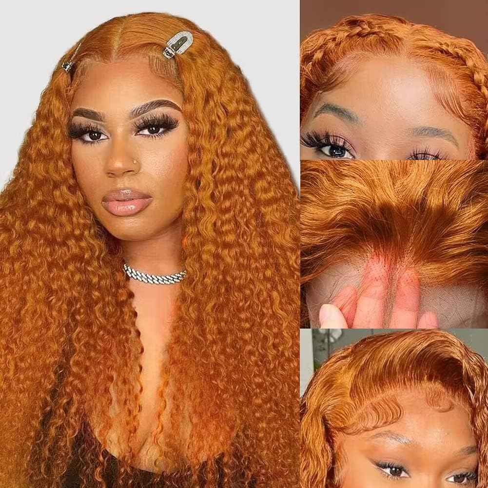 Ginger Wig Human Hair 13x6 Ginger Orange Deep Curly Lace Wig Human Hair Ginger Lace Front Wigs Human hair 200% Density ginger Deep Wave Frontal Wigs For Black Women Pre Plucked With Baby Hair 26 Inch
