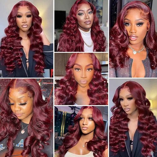 MISSJAY 18 inch Burgundy Lace Front Wigs, Body Wave Glueless HD Lace Frontal with 13x6 Hd Lace Front and 180 Density