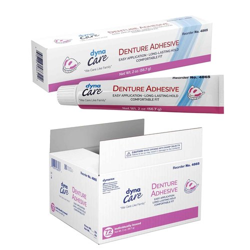 Dynarex Denture Adhesive - Easy to Dispense & Apply - Long-Lasting & Secure Hold - Comfortable Fit - Mint Flavored Denture Adhesive Cream - 2 Oz Tube