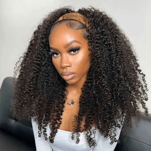 ISEE Half Wig Human Hair Glueless Wigs Upgrade 3 IN 1 Half Wig With Drawstring Seamless Clip Ins Flip Over Kinky Curly Human Hair No Glue No Lace For Women 180% Density 16 Inch