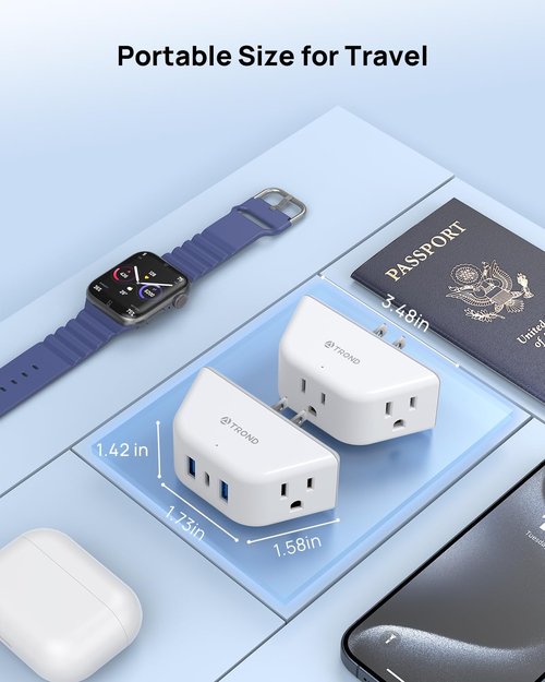 TROND Multi Plug Outlet Extender with USB - 2 Pack Wall Splitter, 3 Way Angled Outlet Adapter, Cruise Essentials, Small Multiple Expander for Cruise Ship Travel Home Office Dorm Room