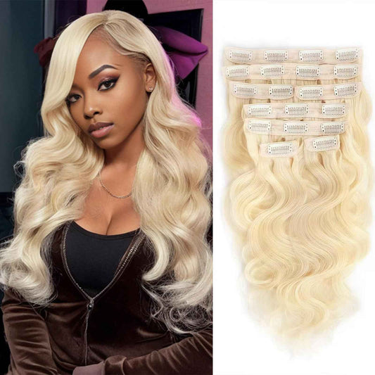 28 Inch Blonde Clip in Extensions 8Pcs 110g Clip in Hair Extensions Real Human Hair Body Wave 613 Blonde Clip ins Brazilian Remy Human Hair Extensions for Women Double Weft