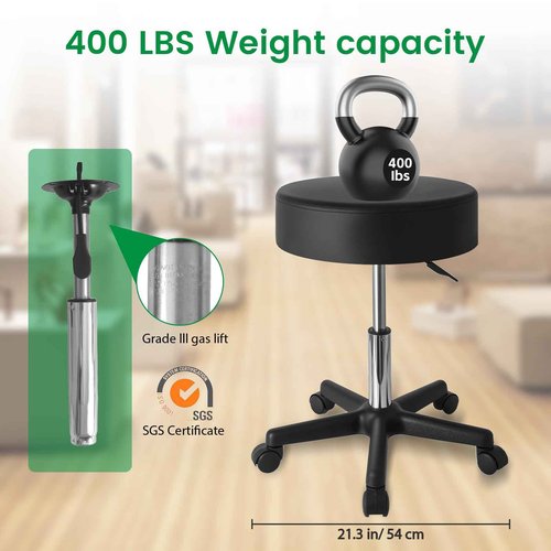 MR DIY TOOLS Rolling Stool with Wheels,360° Swivel Stool,400 lbs Weight Capacity,PU Leather,Adjustable Height,Swivel Chair for Salon, Bar, Office,Home, Tatoo, Massage, Medical, Black