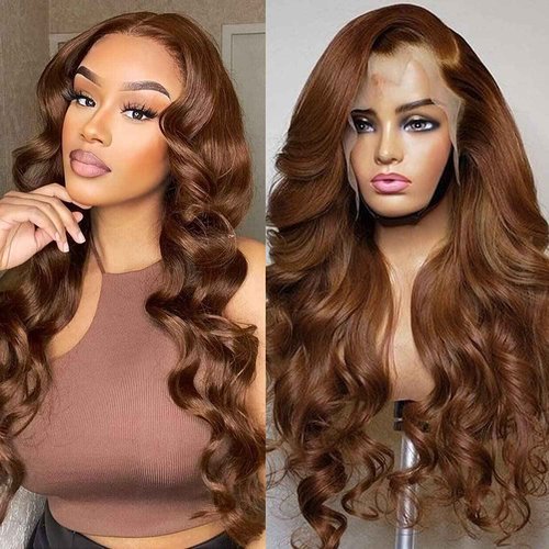 Miss Alle Chocolate Brown Lace Front Wig Human Hair 150% Density Auburn 13X4 Body Wave Lace Front Wig Human Hair Colored Hd Transparent Glueless Wigs Pre Plucked 26Inch