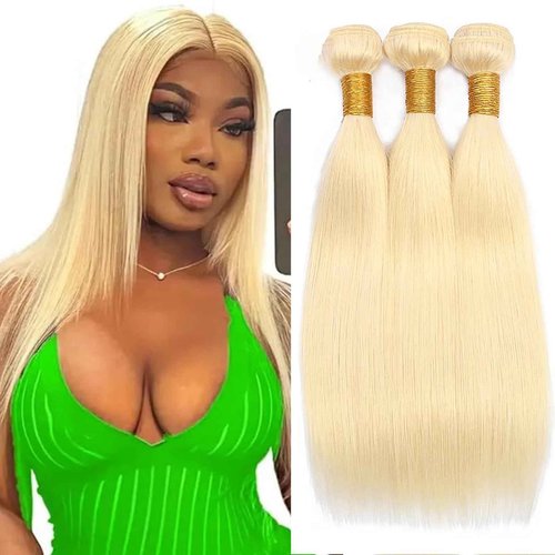 Fabimiya 18 20 22 Inch Bundles Human Hair Blonde 613# Straight Wave Human Hair Bundles Unprocessed Soft Sewn In Hair with Double Weft for Black Women