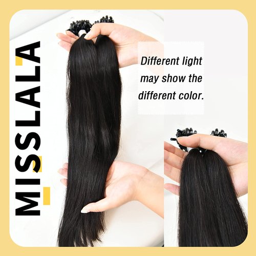 Misslala Microbead Hair Extensions 22 Inch Micro Links Human Hair Extensions Salon Quality Color #1B Off Black Micro Ring Hair Extensions Straight Natural Hair 50s 50g