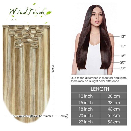 WindTouch Clip in Hair Extensions Real Human Hair #18P613 Mixed Bleach Blonde 70g 12 and 18 inch