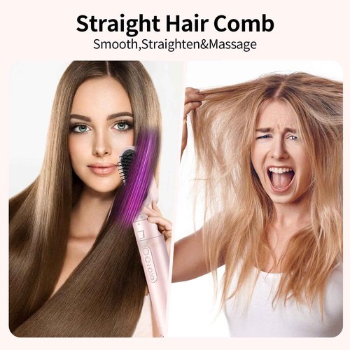 High-Speed 5 in 1 Hair Styler with Auto Curling Iron, Straightener & Volumizing Hot Air Brush |Fast Drying Ionic Blowout, No Heat Damage | Travel & Home Styling Tool (Pink-New)