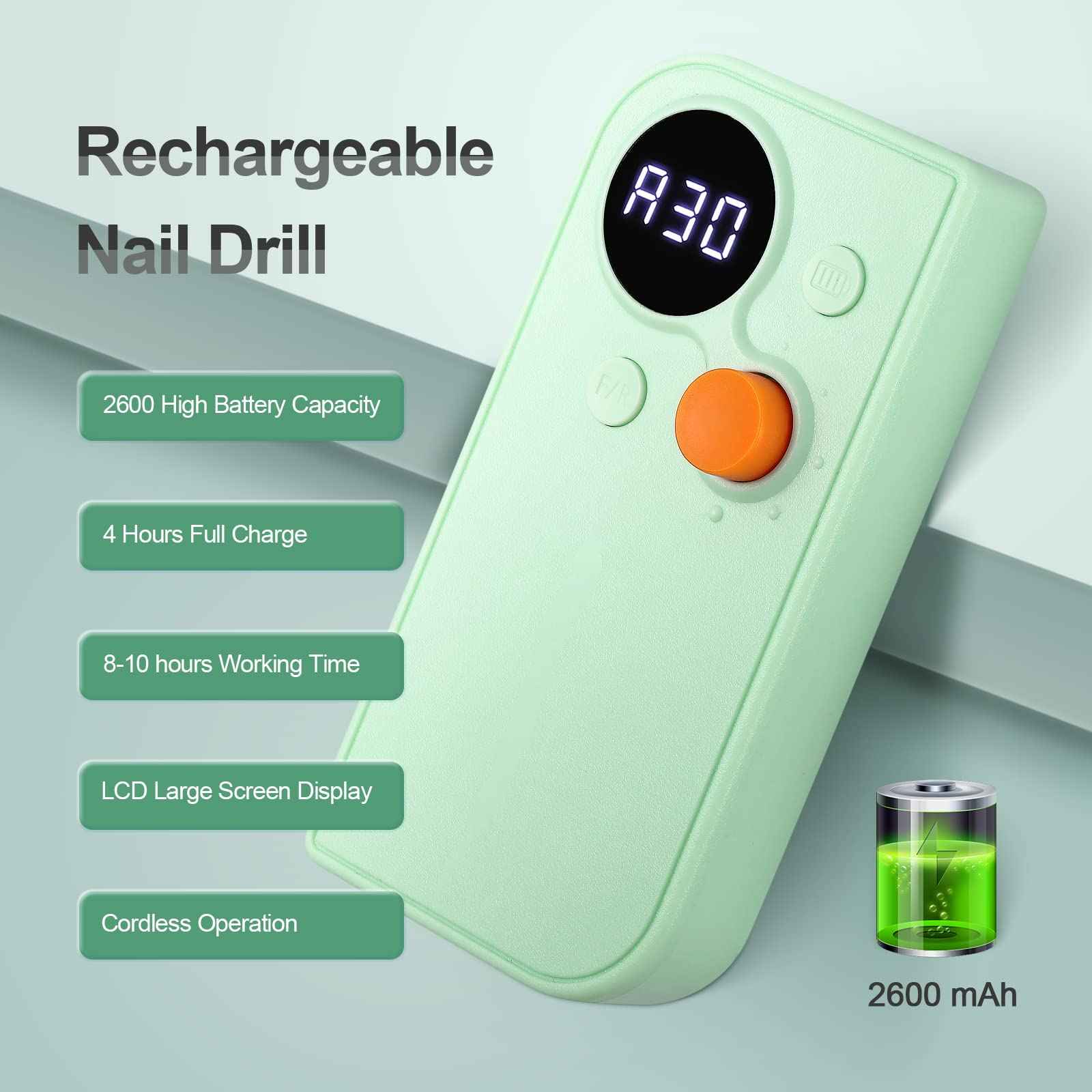 Professional Portable Nail Drill Kit Rechargeable Nail Machine Electric Cordless E-File Nail Drill Set with 7 Nail Bits, Manicure Pedicure Tool