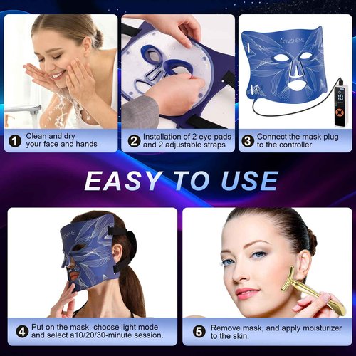Lovsheme Red Light Therapy for Face, LED Face Mask Light Therapy, Red Light Therapy Mask for Acne, Wrinkles and Skin Rejuvenation, 320 LEDs, 3 Modes, 10-Min Auto Off, Eye Protection Included