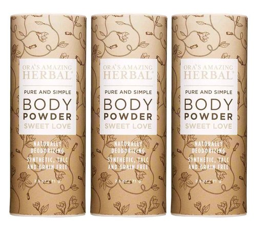 Body Powder for Women, Cornstarch and Talc Free Powder, Bath and Dusting Powder, Amber Oil, Frankincense Essential Oil, Ylang-Ylang, Vanilla, Warm Scent, Ora's Amazing Herbal, Sweet Love 2.5 oz 3 pack