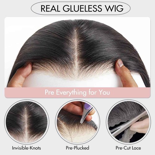 Wear and Go Glueless Wigs Pre Plucked Pre Cut 4x4 Bob Wig Human Hair wigs for black women Short Straight Bob Wig Human Hair 180 dentisty natrual color 16 Inch