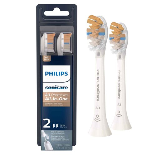 Philips Sonicare Genuine A3 Premium All-in-One Replacement Toothbrush Heads, 2 Brush Heads, Black & Genuine A3 Premium All-in-One Replacement Toothbrush Heads, 2 Brush Heads, White