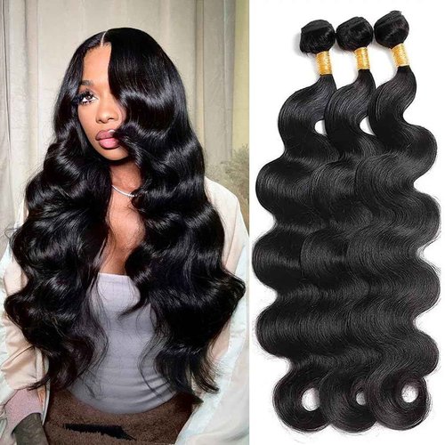 NJMNJM Brazilian Body Wave Bundles Human Hair 20 22 24 inch 12A Grade 100% Unprocessed Body Wave Human Hair Bundles Full and Thick Natural Color