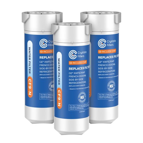 Crystala Filters Water Filter Compatible with XWFE (Built-in CHIP), Replacement for GE XWFE, XWF Refrigerator Water Filter Pack of 3