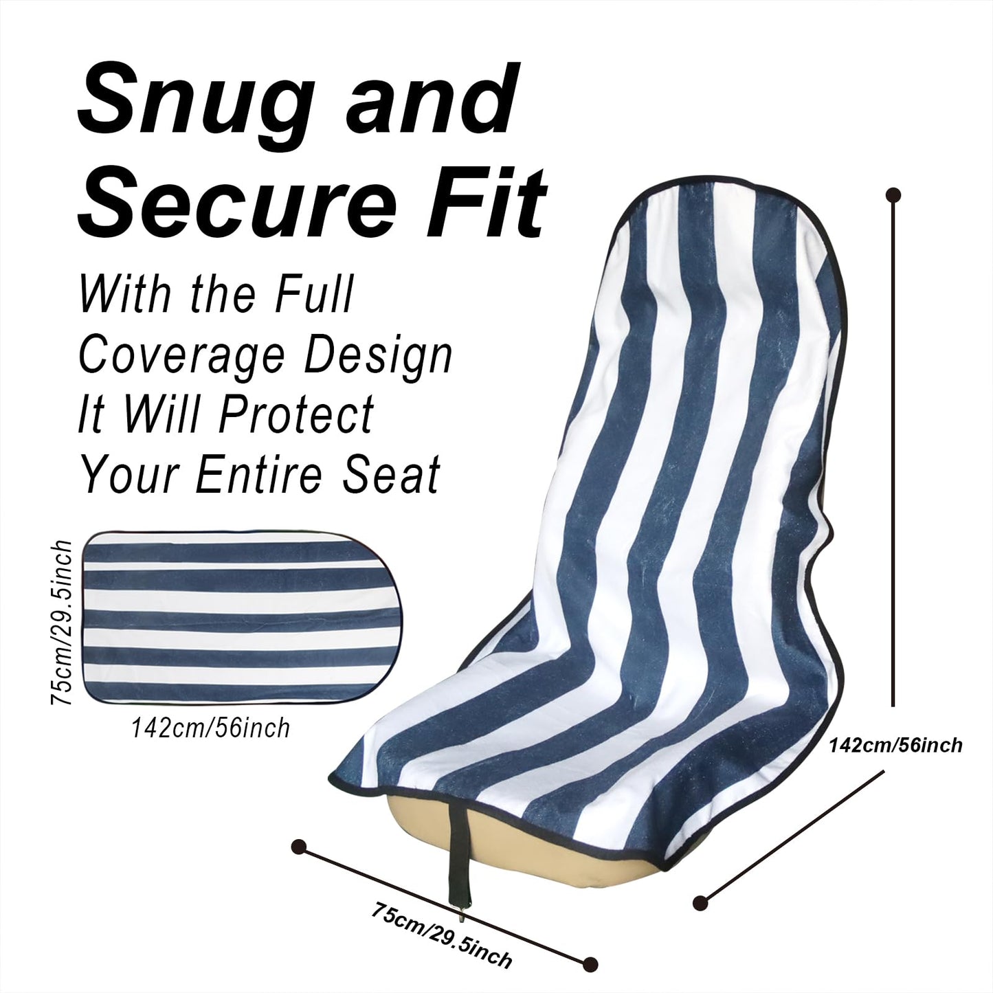 LoyaGour Car Seat Cover Protector Front Seats,for Gym Workout,Running,Swimming,Beach and Hiking,Waterproof Sweat Towel Bucket Seat Covers for Cars SUV Trucks (Blue Stripe, 1Pcs)