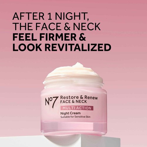 No7 Restore & Renew Face & Neck Multi Action Skincare System - SPF 30 Day Cream with Vitamin C & Collagen Peptides + anti-Aging Facial Serum + Hyaluronic Acid Hydrating Night Cream (3 Piece Kit)