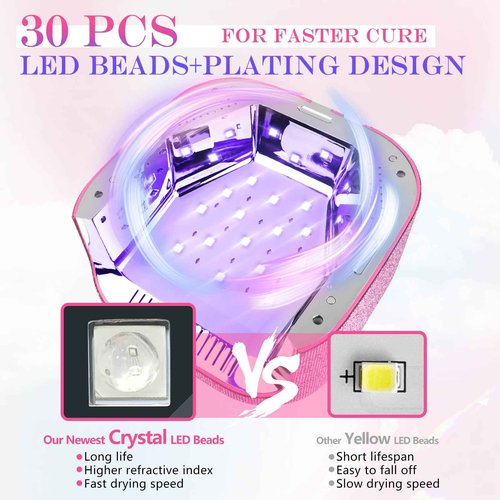 NXJ INFILILA UV Light for Gel Nails, 54W Cordless Nail Lamp, Pink Rhinestone Rechargeable Nail Lamp, Bling Wireless Fast Curing Dryer Professional Quick Dry for Salon & Home