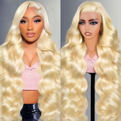 613 HD Lace Frontal Wig 200% Density 13x6 Blonde Body Wave Lace Front Wigs Human Hair Pre Plucked Glueless Wigs for Women (28inch)