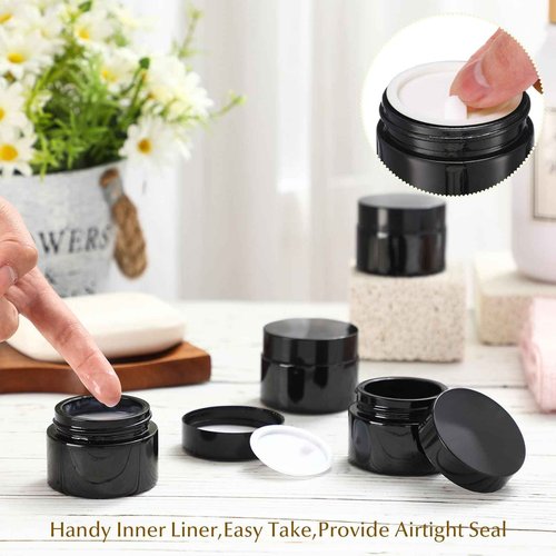Domensi 100 Pcs 1 oz Glass Jars with Lids Bulk Round Glass Cosmetic Jars for DIY Lip Balm Small Travel Containers with Inner Liner for Lotions Powders Ointments Sample Cream(Black,Black)