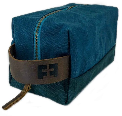 FAT FELT the DOPP KIT | durable waxed cotton canvas toiletry bag with leather handle (AlpineLake)