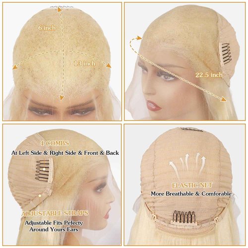 613 Lace Front Wig Human Hair 13x6 Transparent Lace Straight 613 HD Lace Frontal Wig Blonde Wig Human Hair Pre Plucked with Baby Hair 20 Inch 200 Density