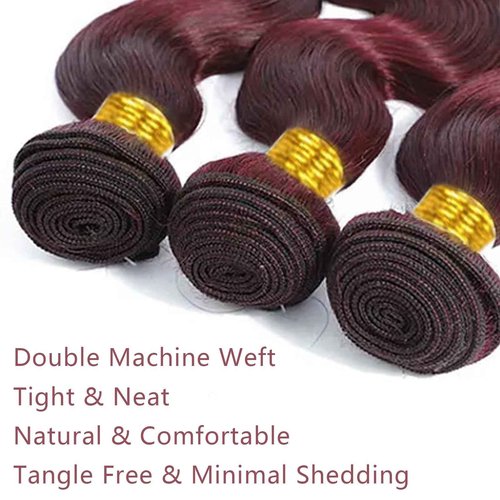 Fabimiya Bundles Human Hair Body Wave Burgundy 99J Human Hair Bundles Unprocessed Brazilian Virgin Hair Bundles Burgundy 99J Human Hair Bundles Quick Weave Hair Extension