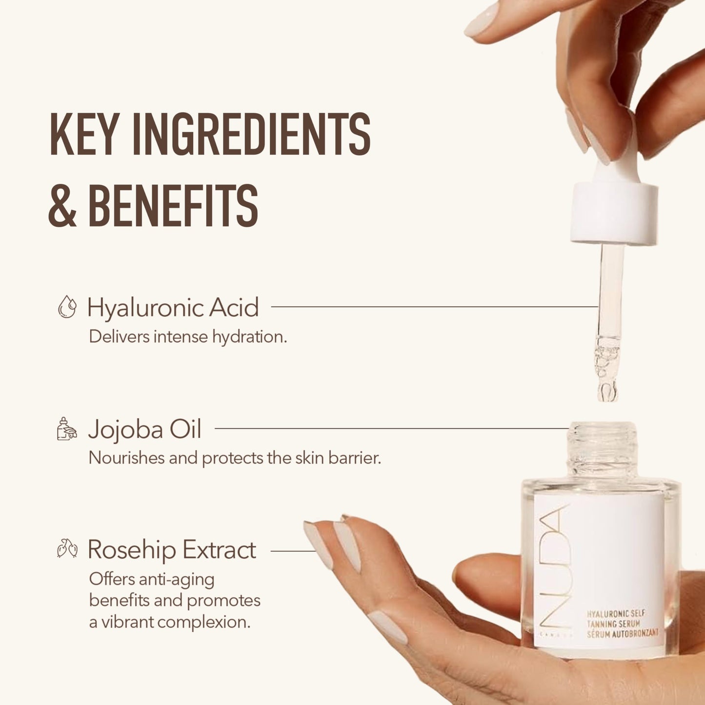 Nuda Cloudserum Hyaluronic Self Tanning Serum, Fast Drying, Streak Free Gradual Tan, Infused with Hyaluronic Acid, White Tea & Aloe Vera, Non-Transfer, Hydrating Sunless Tanner, Vegan, 1.0 Oz