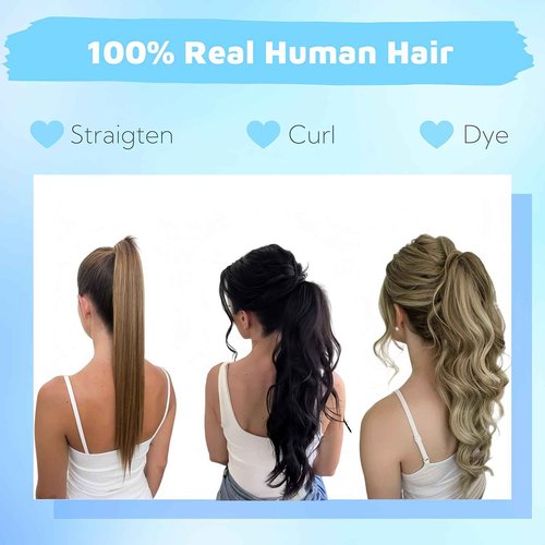 FUOTONBUTY Claw Clip Ponytail Extension 100% Real Remy Human Hairpiece Pony Tails Hair Extensions Long Straight Ponytail for Women (14 inch, Balayage Dark Brown to Chestnut Brown)