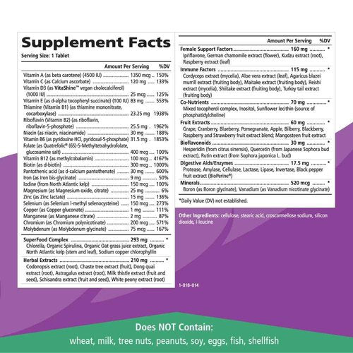 PURE ESSENCE LABS One N Only Multivitamin for Women, Natural One a Day Herbal Supplement with Vitamin D3, B12, and Biotin with Whole Foods, 90 Tablets