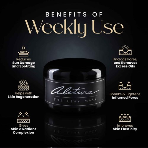 Alitura Clay Face Mask – Exfoliating, Hydrating & Anti-Aging Facial Mask with Vitamin C & Pearl Powder – Pore Cleansing Face Mask for Acne, Blackheads & Glowing Skin – 7.1 oz