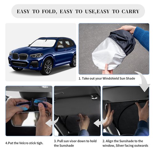 Sun Shade Sunshade for BMW X3 2018-2024 2025 Windshield Cover, 4-Layer Front Window Shade Custom fit X3 Base, xDrive28i, xDrive35i, M Sport SUV Sun Visor 240T Shade Blocks UV Rays Car Accessories