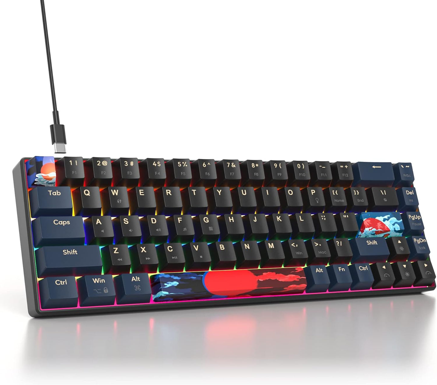 60 Percent Gaming Keyboard Mechanical with Linear Red Switch, 65% Wired Ultra-Compact Mini Keyboard Rainbow with PBT Keycaps for Ps4/Ps5/Xbox(68 Green)