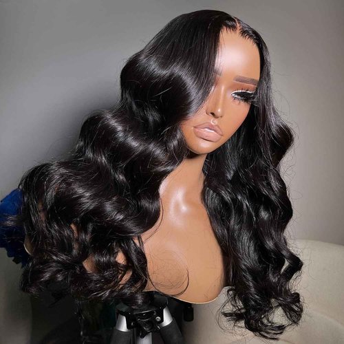 soeyrkke 13x6 Body Wave Human Hair Lace Front Wigs 24inch 180% Density HD Lace Frontal Wigs Human Hair Pre Plucked Body Wave Lace Front Wigs for Women with Baby Hair Black Color