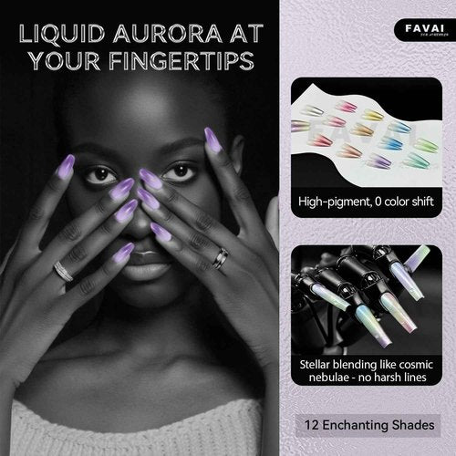 FAVAI Airbrush Gel Nail Polish,12 Chrome Color, Polish Air Gel Set, Metallic Shades, Iridescent, No Dilution,Acetone-Free,French Manicure,Ombre Nail Art