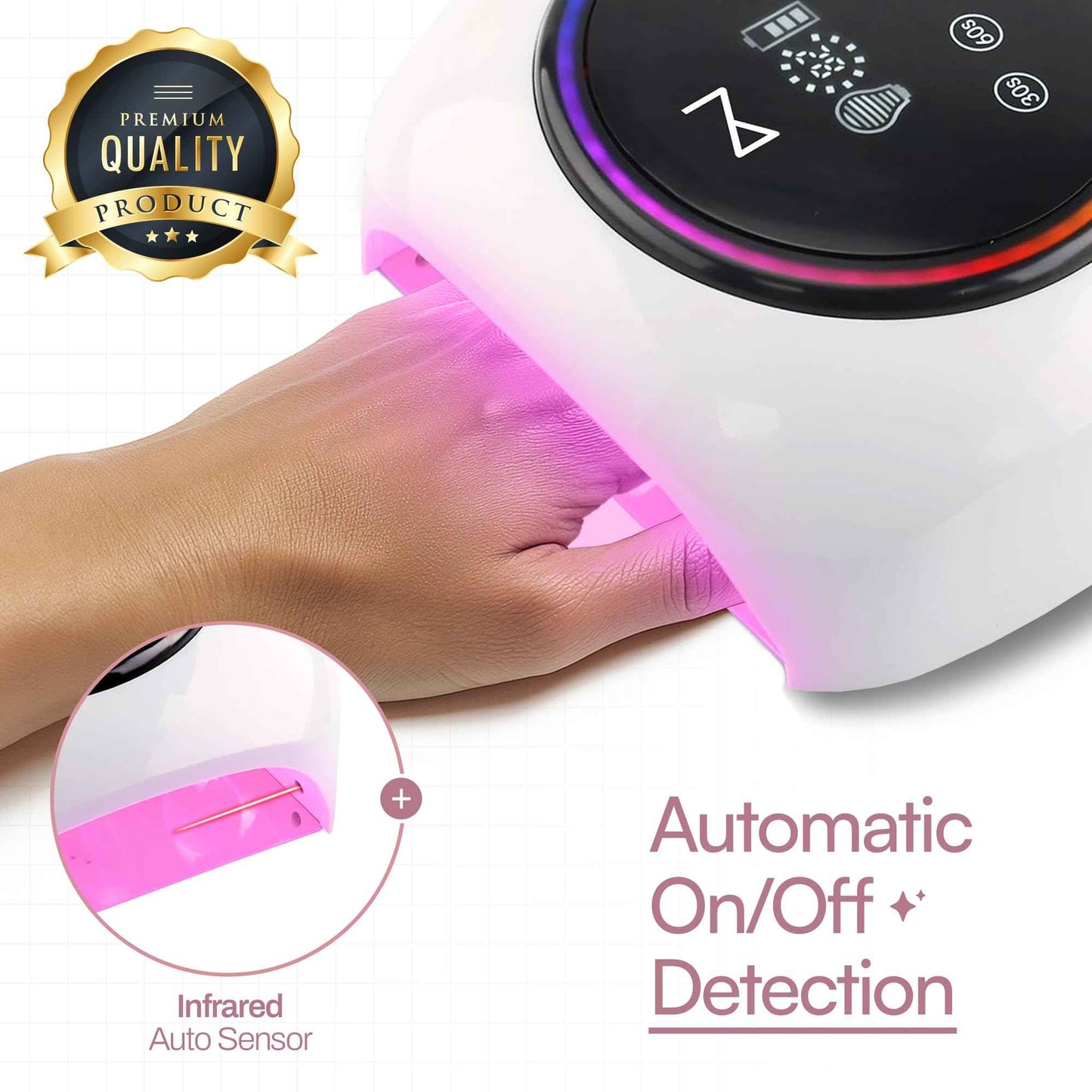 M - HaloLite LED Nail Curing Lamp 98W, 32 LEDs, Wireless Rechargeable with 5200mAh Battery, Fast UV/LED Gel Nail Dryer for Salon & Home Use, Long-Lasting, Portable, Cordless Design (Pink)