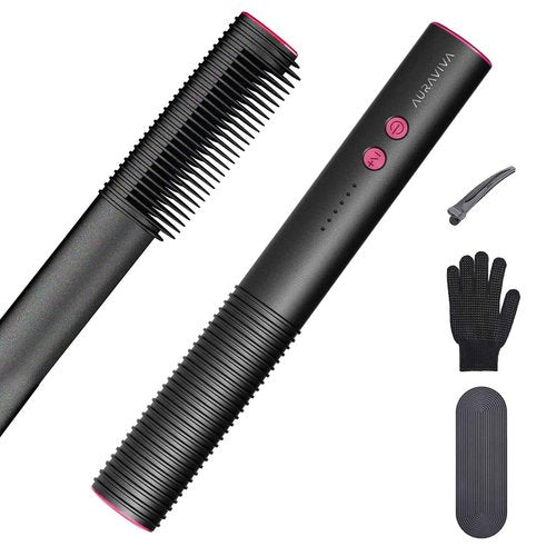 Hair Straightener Brush, 2 in 1 Straightening Brush for Women with 5 Temp Settings, 20s Fast Heating & Dual Voltage, Anti-Scald & Auto Shut Off, Great for Professional Salon at Home, Black