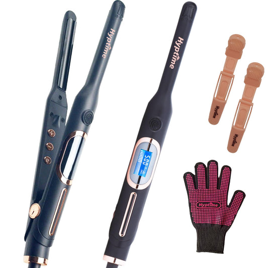 Hyptime Small Titanium Curling Iron, 0.4 Inch Pencil Flat Iron for Short Hair & Pixie Cut Digital Display to Accurately Control Temperature, Dual Voltage 500°F Fast Heating for Black Hair Friendly