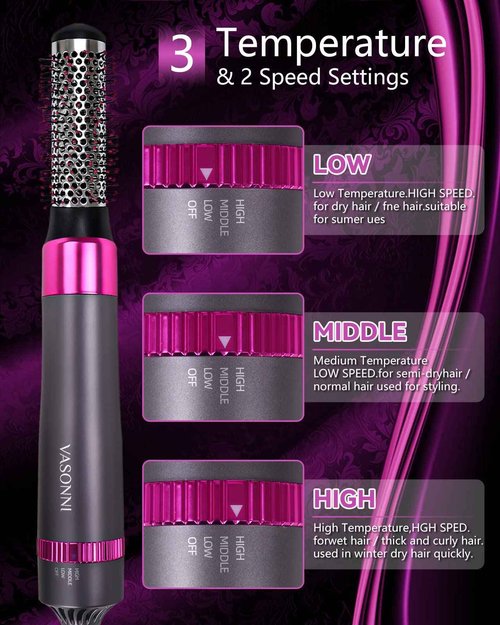 VASONNI 5 in 1 Hair Dryer Brush, Negative Ion Electric Hot Air Blow Dryer Brush Comb (black-red)