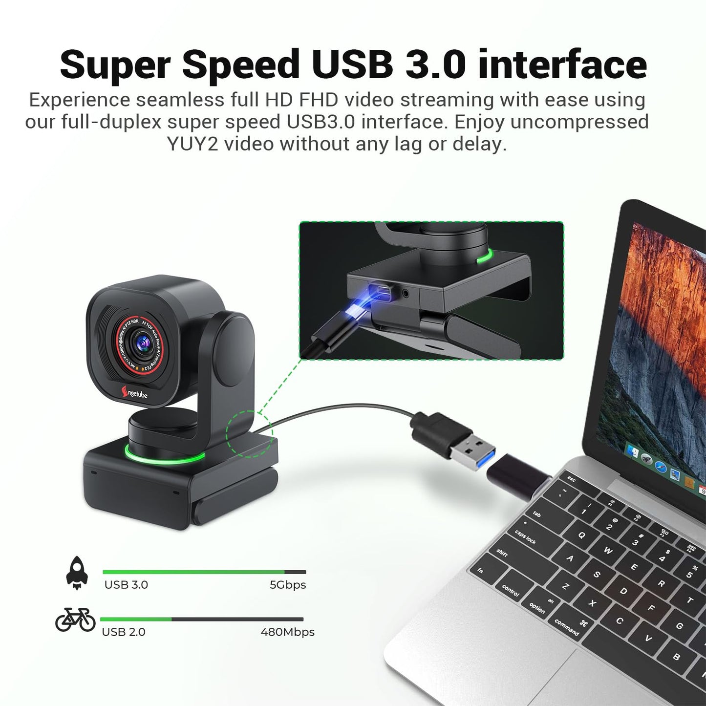 Angetube TrackCam, 4K Webcam for PC, AI Tracking PTZ Streaming Web Camera with Remote, USB 3.0, Gesture Control, HDR, Microphones, TOF Autofocus 1080P 60FPS for Desktop Computer/Laptop/Video Call